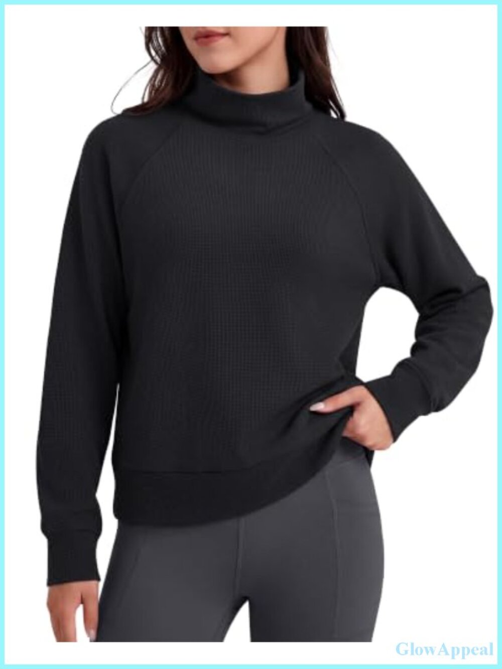 Waffle Knit Sweatshirt Long Sleeve Mock Neck Pullover Top